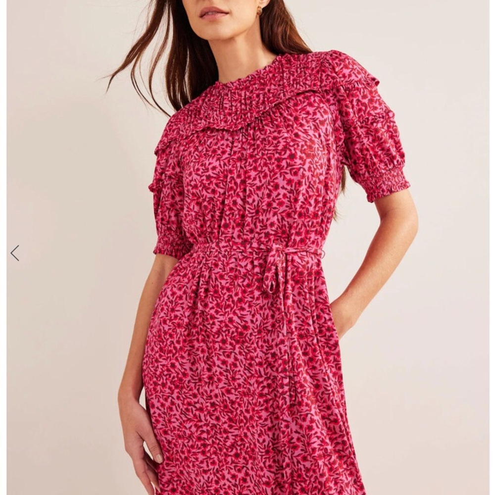 Boden Pink Gin Fizz, Abstract Vine Yoke Detail Jersey Mini Dress Size 4R